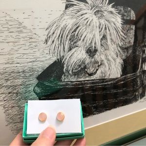 Stud Earrings with Pink Faceted Stone and Gold Tone Setting